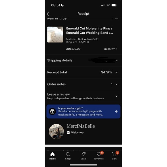 emerald cut half eternity band Moissanite ring - Picture 6 of 7
